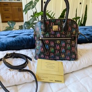 NWOT Dooney & Bourke Rainbow Anniversary Satchel, Black Leather with Gold